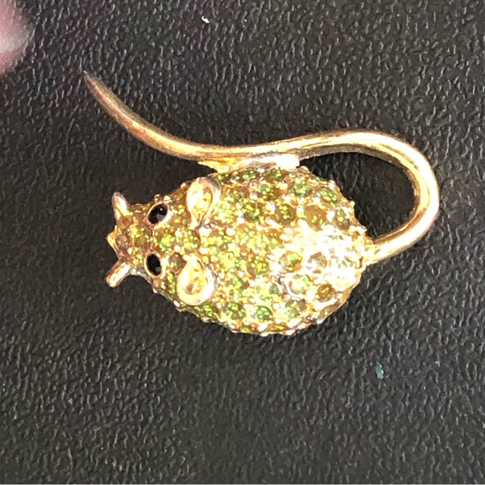 3/$20 Gold Tone and Green Mouse Brooch